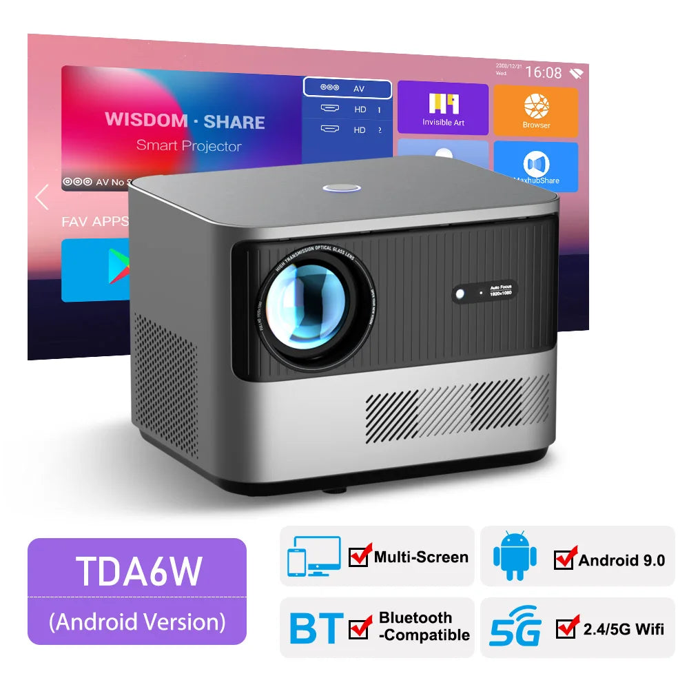 Compact 1080p Home Theater Projector with Auto Focus and Android OS