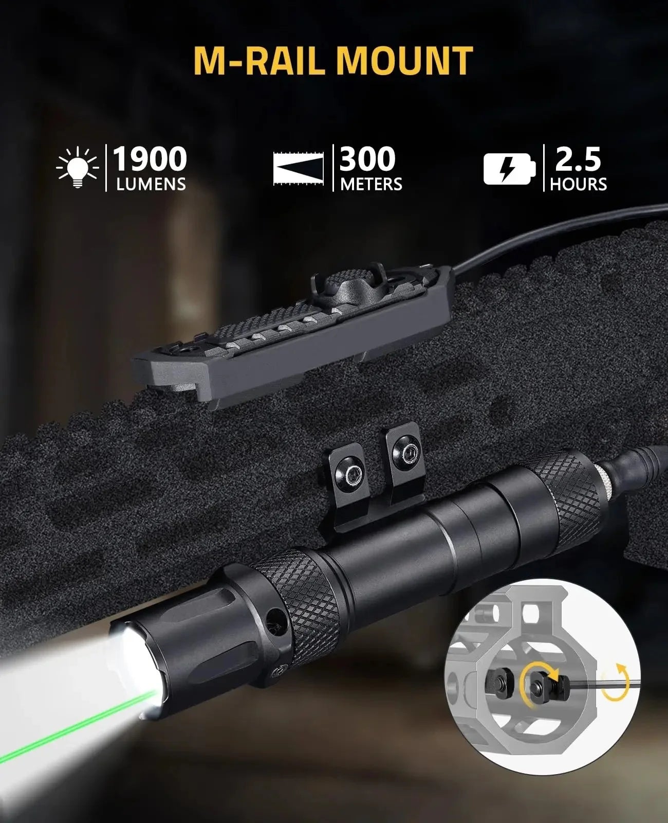 1900LM Weapon Light with Remote Switch and Rail Mount