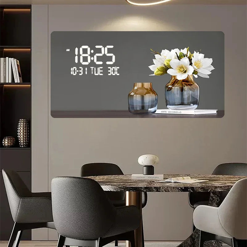 Digital Wall Clock with Geometric Art Display for Living Room