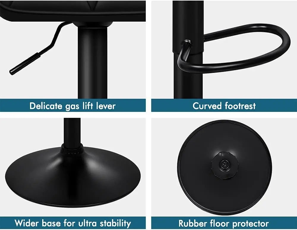 Modern Adjustable Kitchen Bar Stools Set of 2, 360° Swivel with Anti-Slip Chrome Base