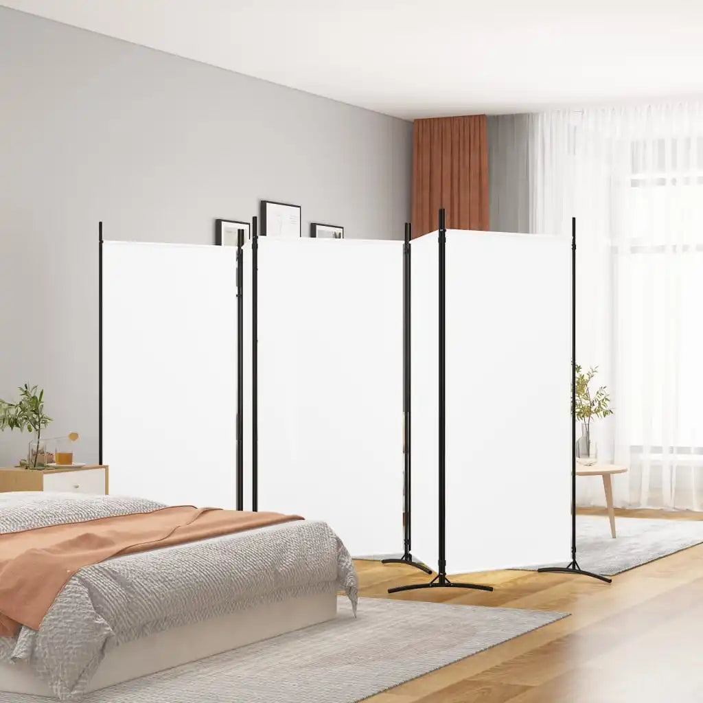 5-Panel Foldable Room Divider Screen 433cm – White Fabric Privacy Partition