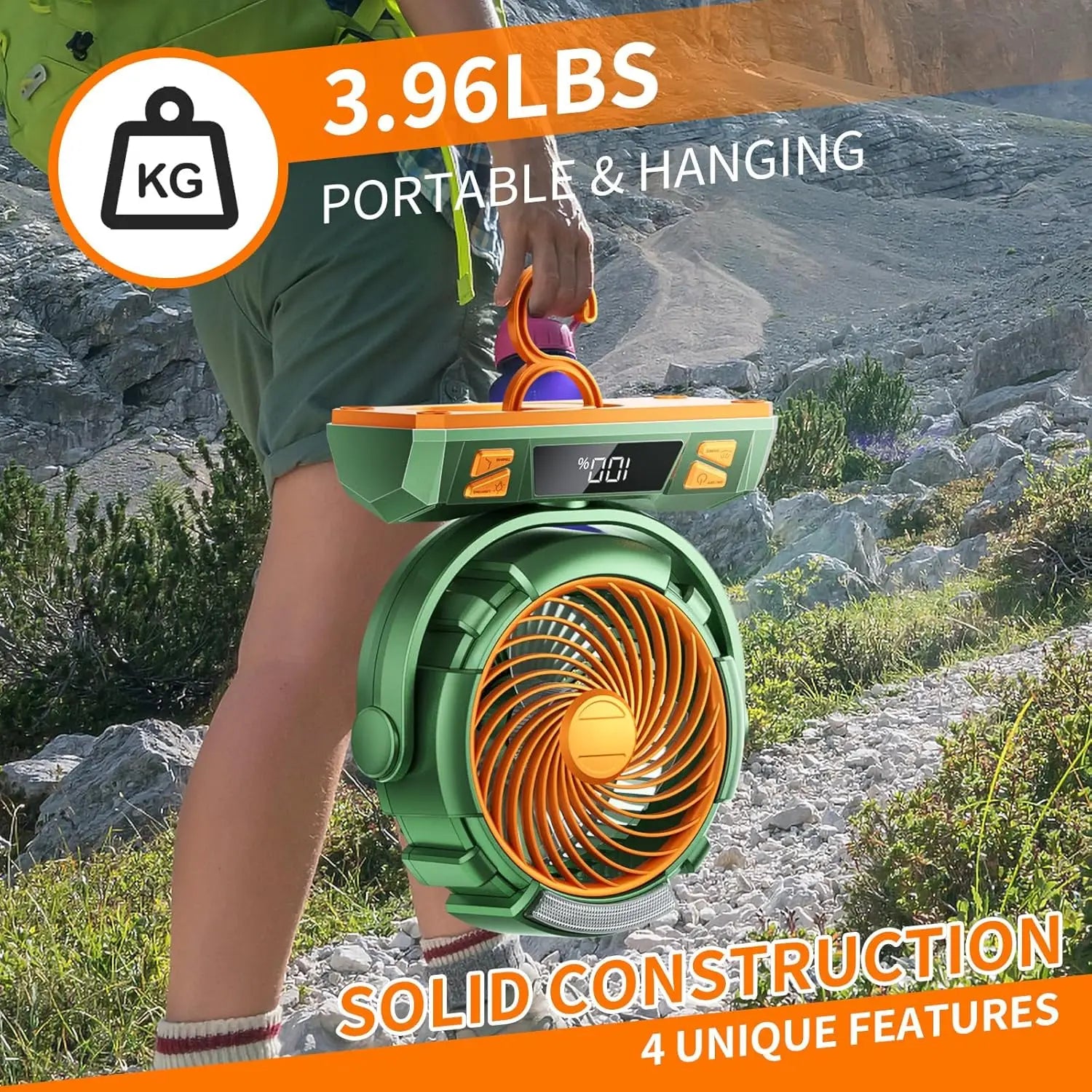 Rechargeable LED Camping Fan with Hook – Portable Tent Fan & Light for Outdoor Use