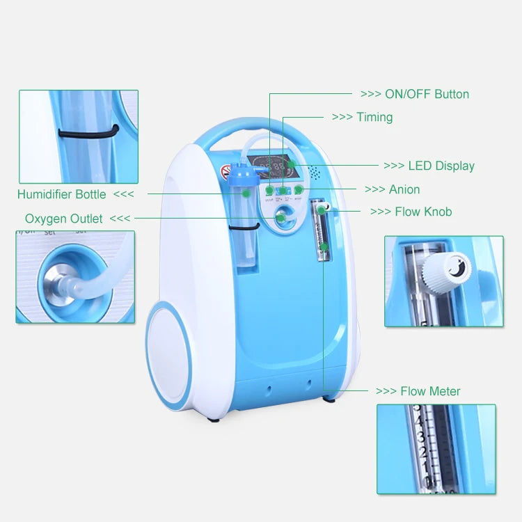 5L Portable Oxygen Concentrator for Home Use – Quiet 24H Operation, Adjustable Flow