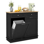 Portable Kitchen Island with 15.5 Gallon Tilt-Out Bin, Rubber Wood Top & Storage Drawers