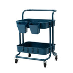 Portable 2-Tier Storage Trolley Cart – Swivel Organizer Shelf for Kitchen & Bathroom (Blue)