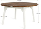 47-Inch Round Kitchen Table with Solid Wood Legs Rustic Brown & White