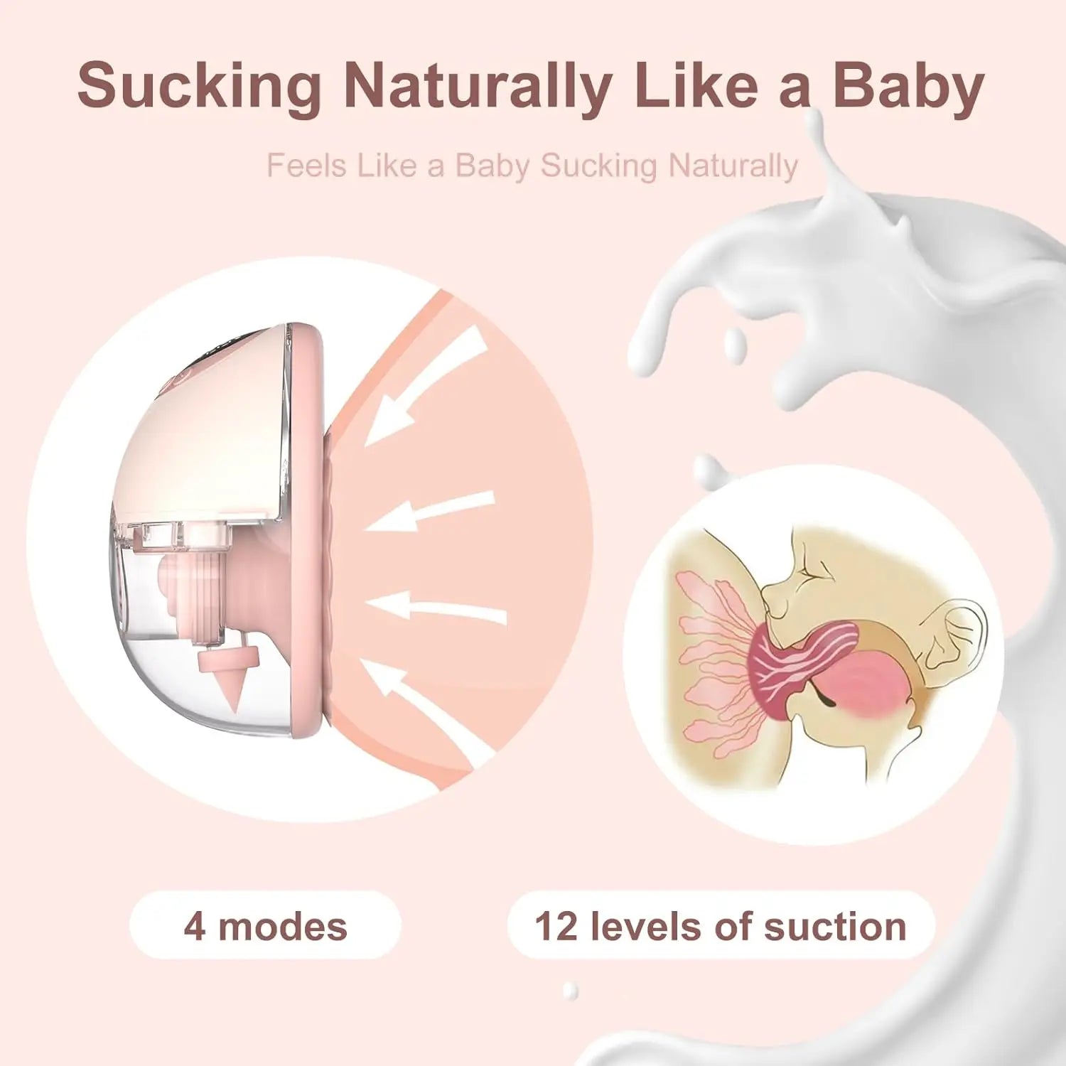 Silent Wearable Breast Pump with Smart Heating & UV Function - MY381B 2PCS Pink