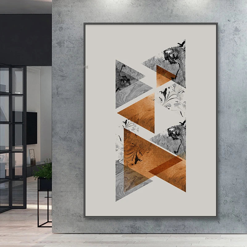 Abstract Geometric Canvas Wall Art Luxury Room Mural for Living Room or Bedroom