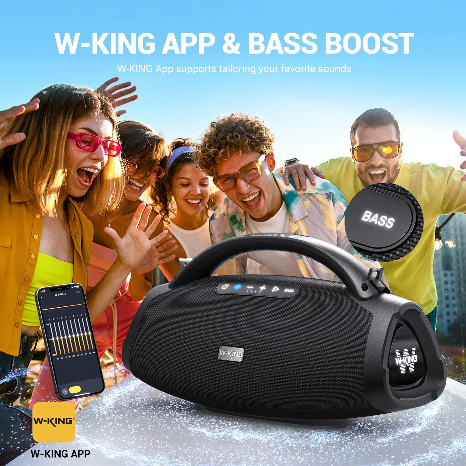 180W Portable Bluetooth Speaker with Bass & 24hr Playtime