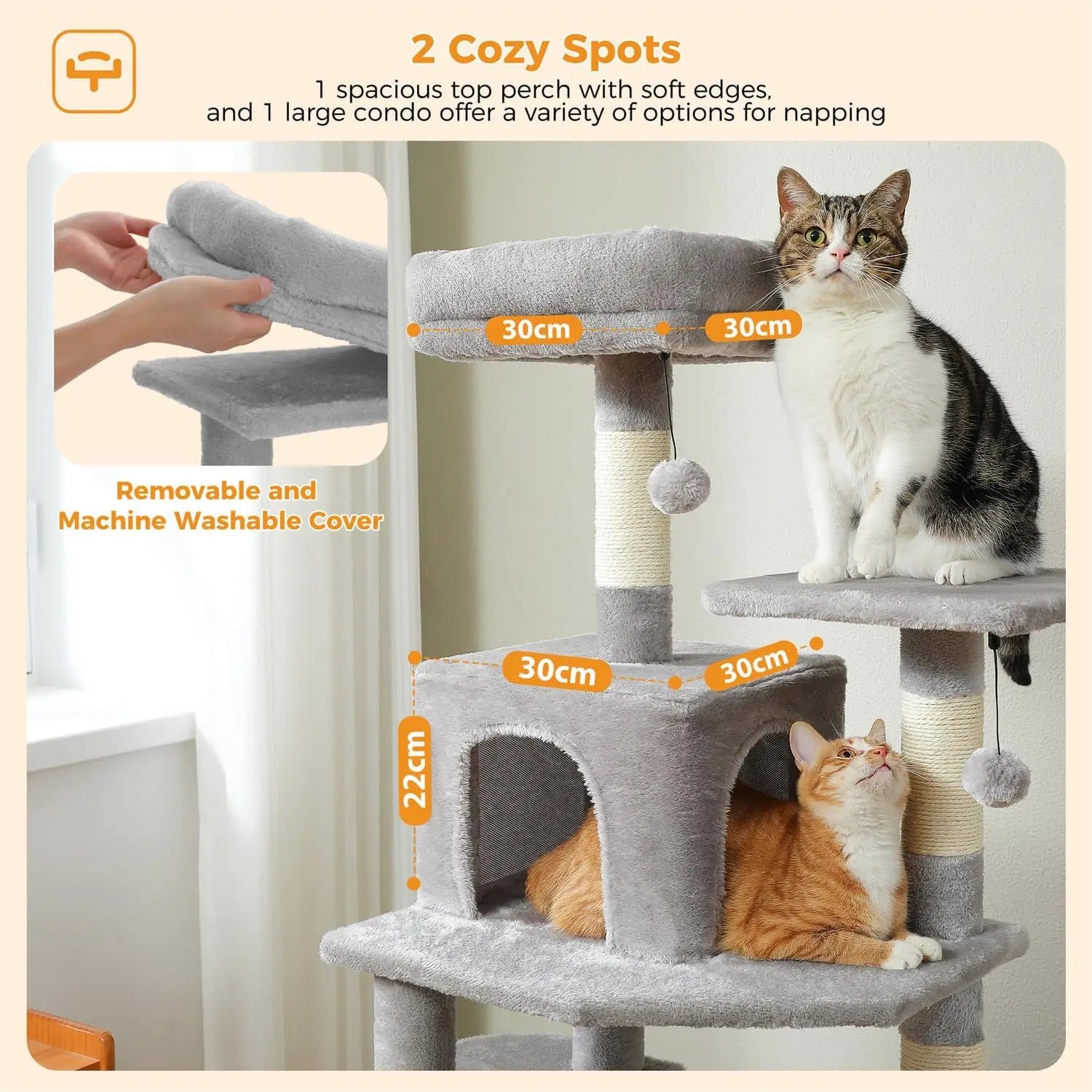 164cm Cat Tree with Sisal-Covered Posts, Dual Condos, Hammock & Top Perches