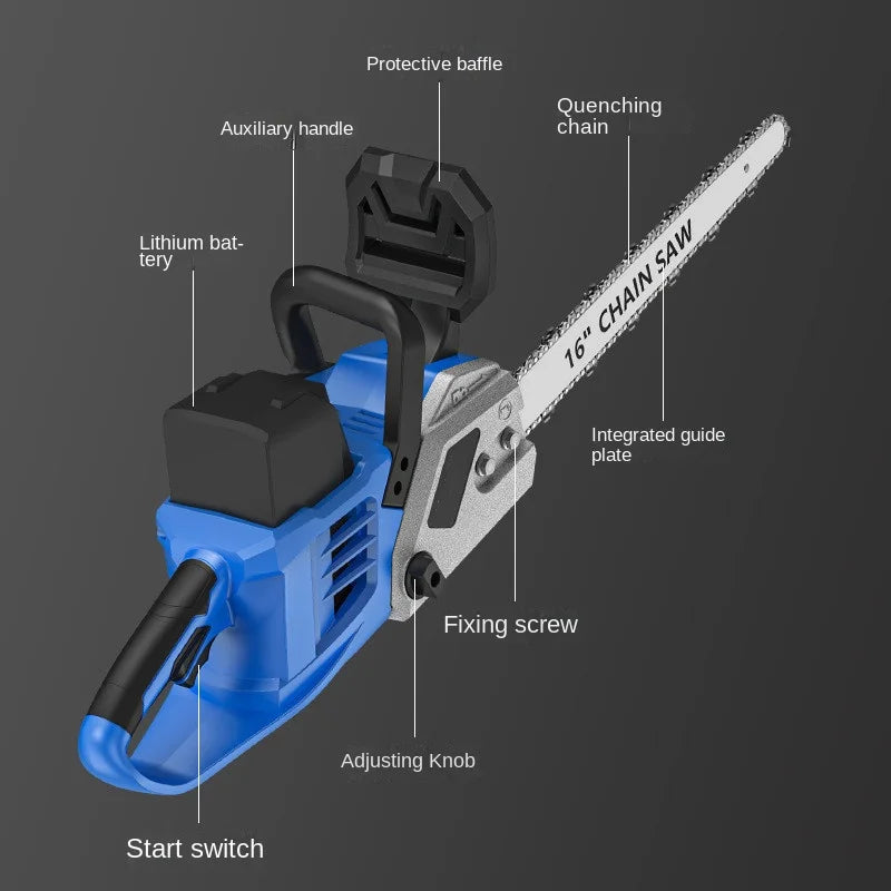 16-Inch Cordless Electric Chainsaw with Brushless Motor – High-Power for Garden & Tree Cutting