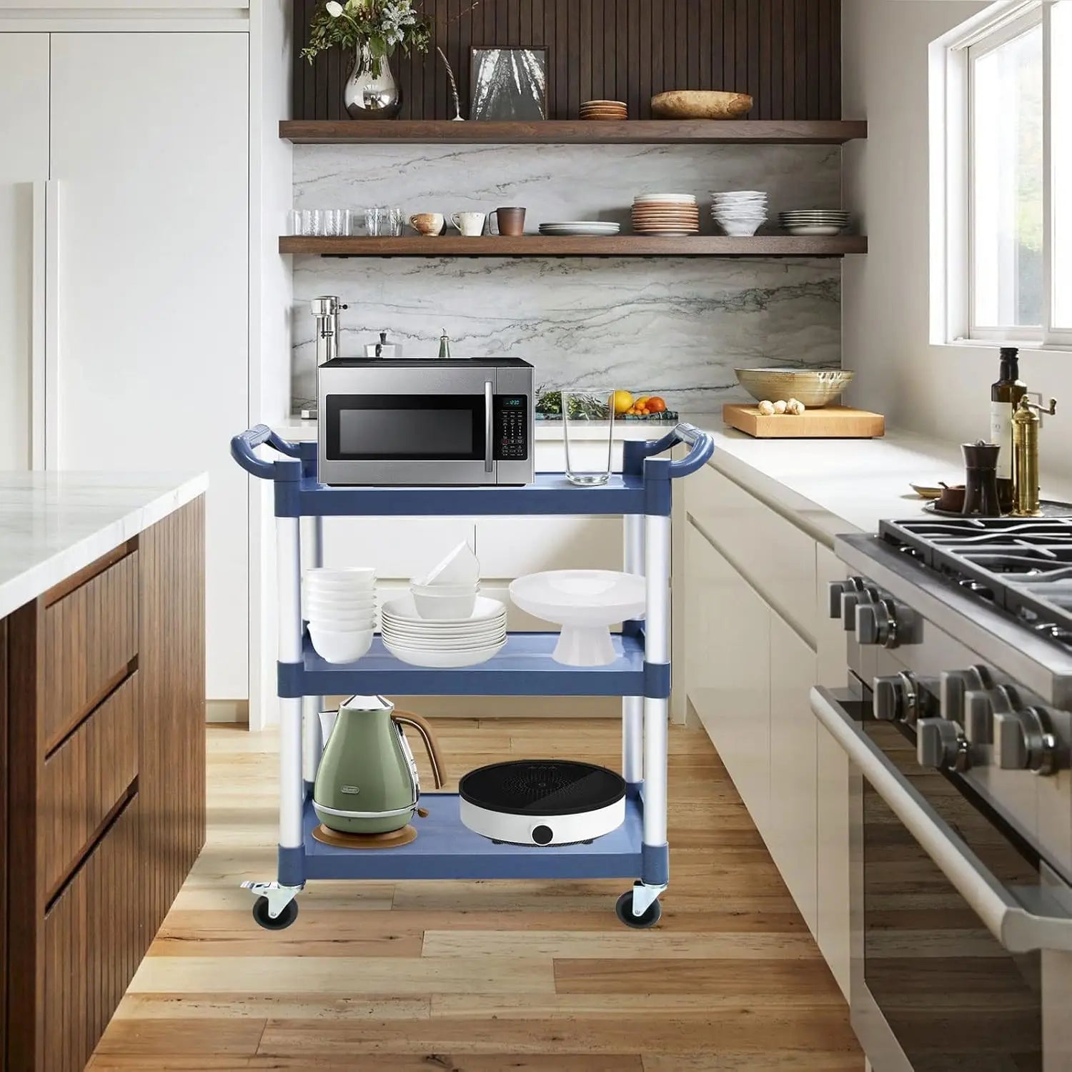 Heavy-Duty Catering Trolley with 3 Spacious Shelves for Restaurant and Kitchen Black