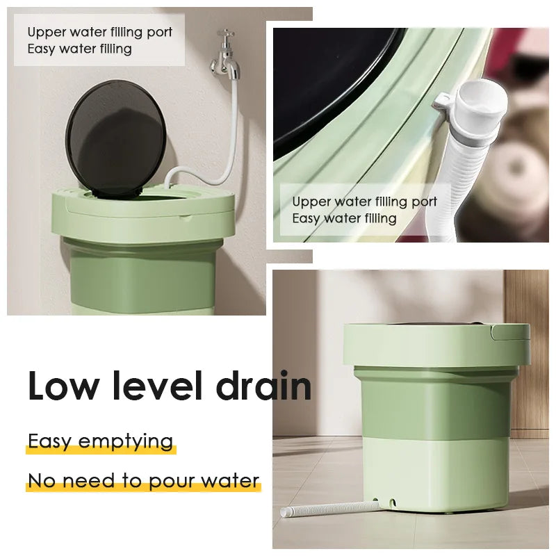 Mini Folding Washing Machine 6L Blue Light Auto-Clean, Spin Basket, Travel-Friendly Pink Design