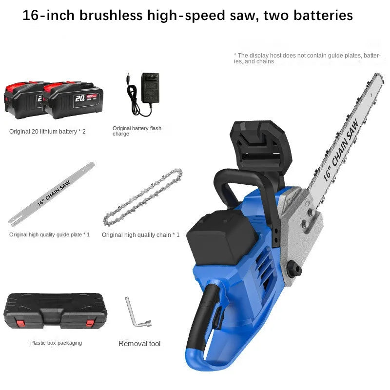 16-Inch Cordless Electric Chainsaw with Brushless Motor – High-Power for Garden & Tree Cutting