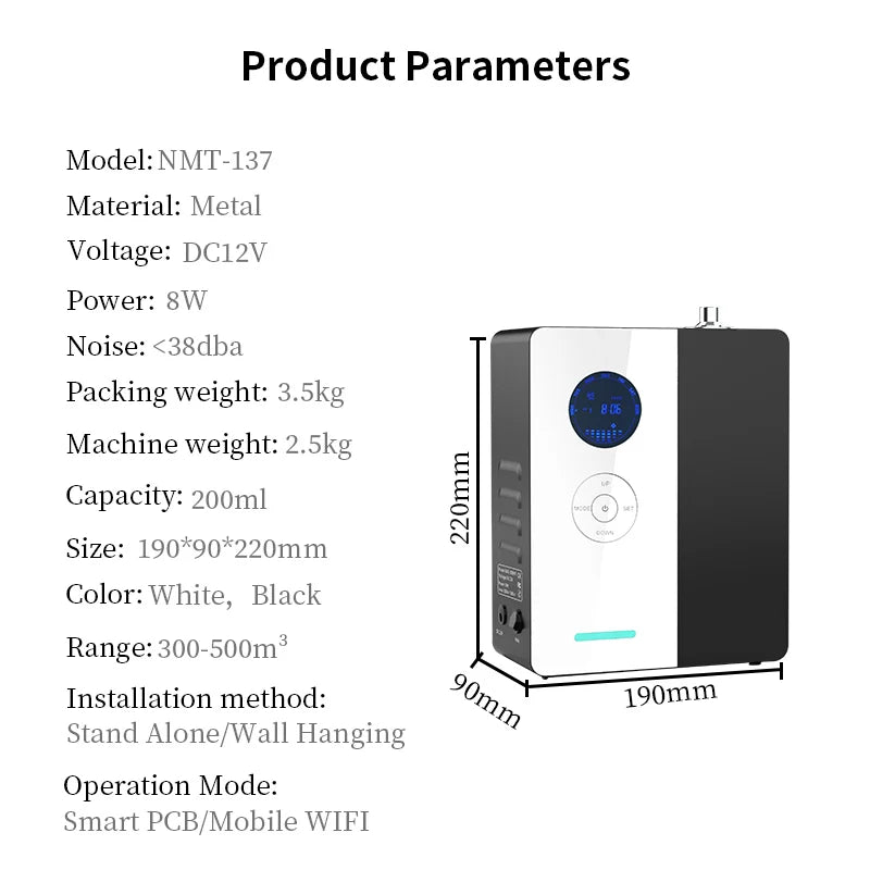 Wall-Mountable 200ML Smart Scent Diffuser for Large Rooms Black