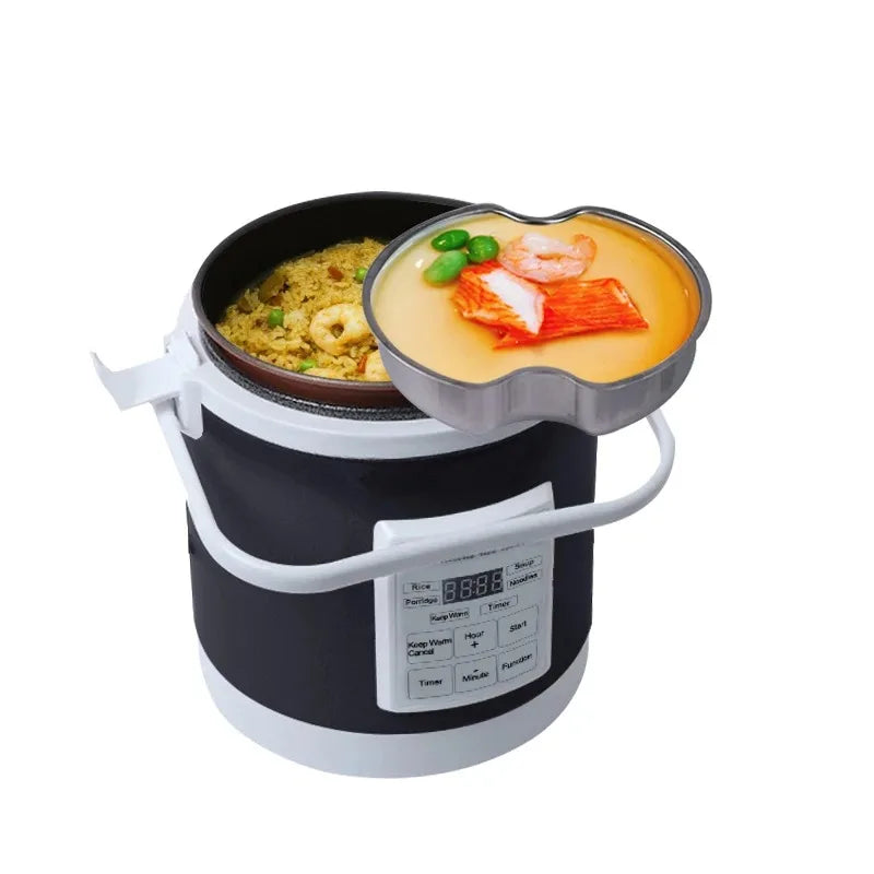 Travel Rice Cooker for Car or Home 12V/24V Dual Voltage, 1.6L Capacity, Non-Stick Inner Pot