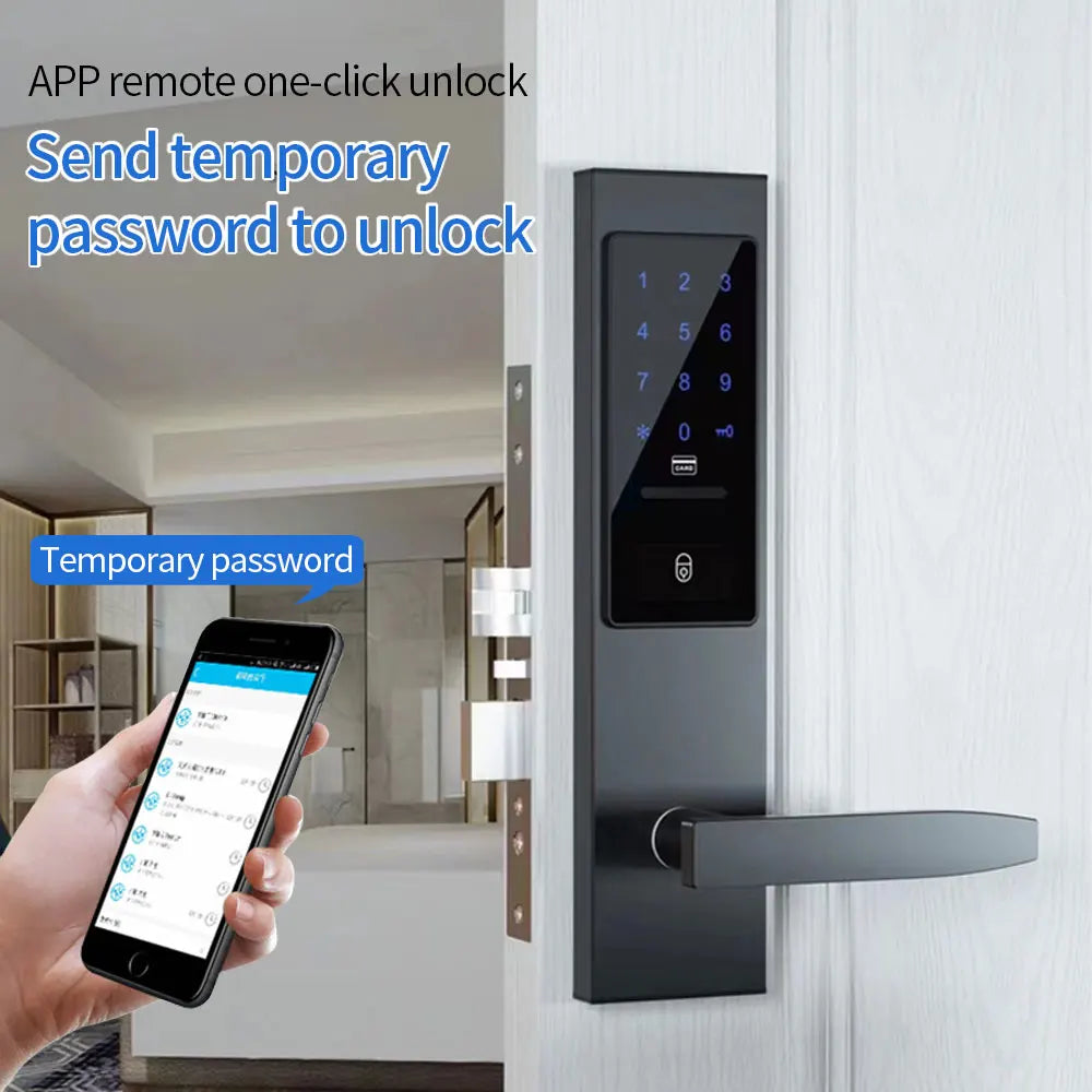 Electronic Keyless Door Lock with App, Code, Card & Mechanical Key Override