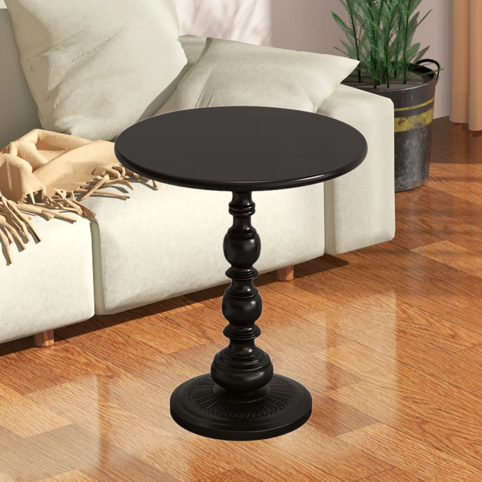 Modern Black Small Round Side Table for Living Room or Bedroom