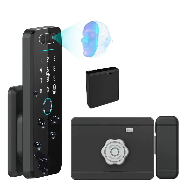 Outdoor Waterproof Smart Lock with Face, Fingerprint, Password, App Control, App Version with 1 Battery