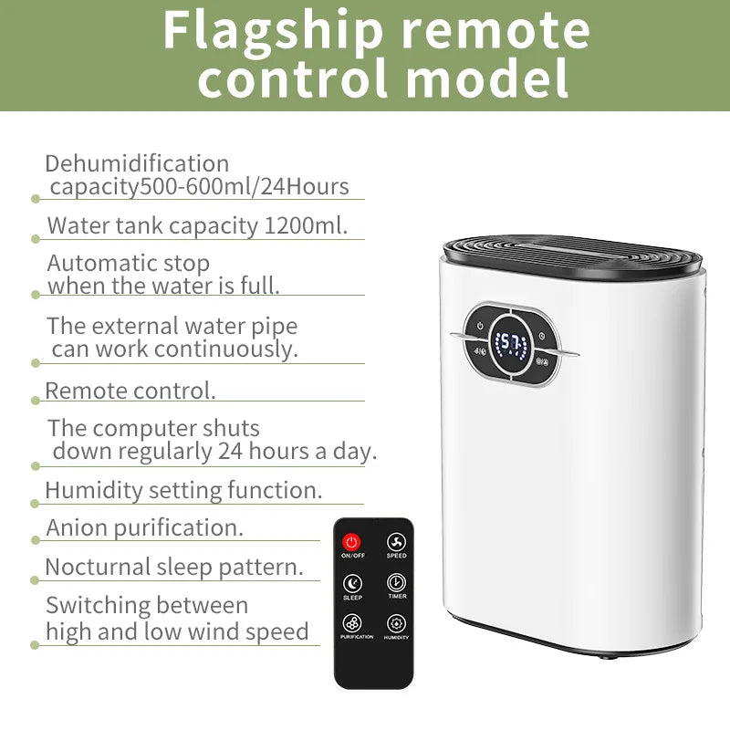 1.2L Compact Electric Dehumidifier with Ioniser & Auto Shut-Off Remote Controlled AU Version