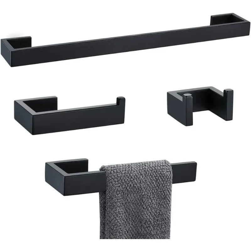 Black Bathroom Accessories Set, 4-Piece, 304 Steel