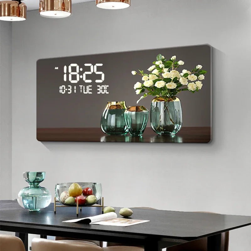 Modern Geometric Wall Clock with Digital Display for Living Room Decor