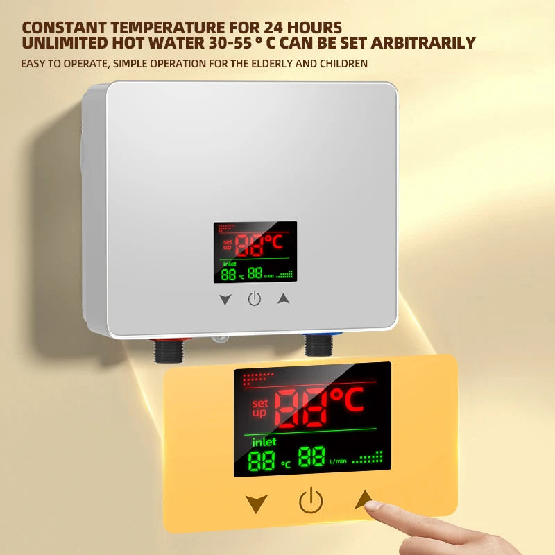 Compact Electric Water Heater for Bathroom & Kitchen, Adjustable Temperature
