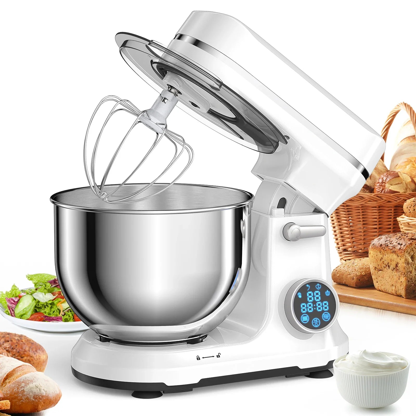1200W White Stand Mixer with OLED Touch Display