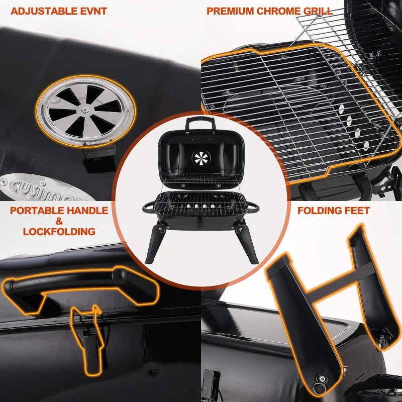 18-Inch Portable Charcoal BBQ Grill with Warming Rack
