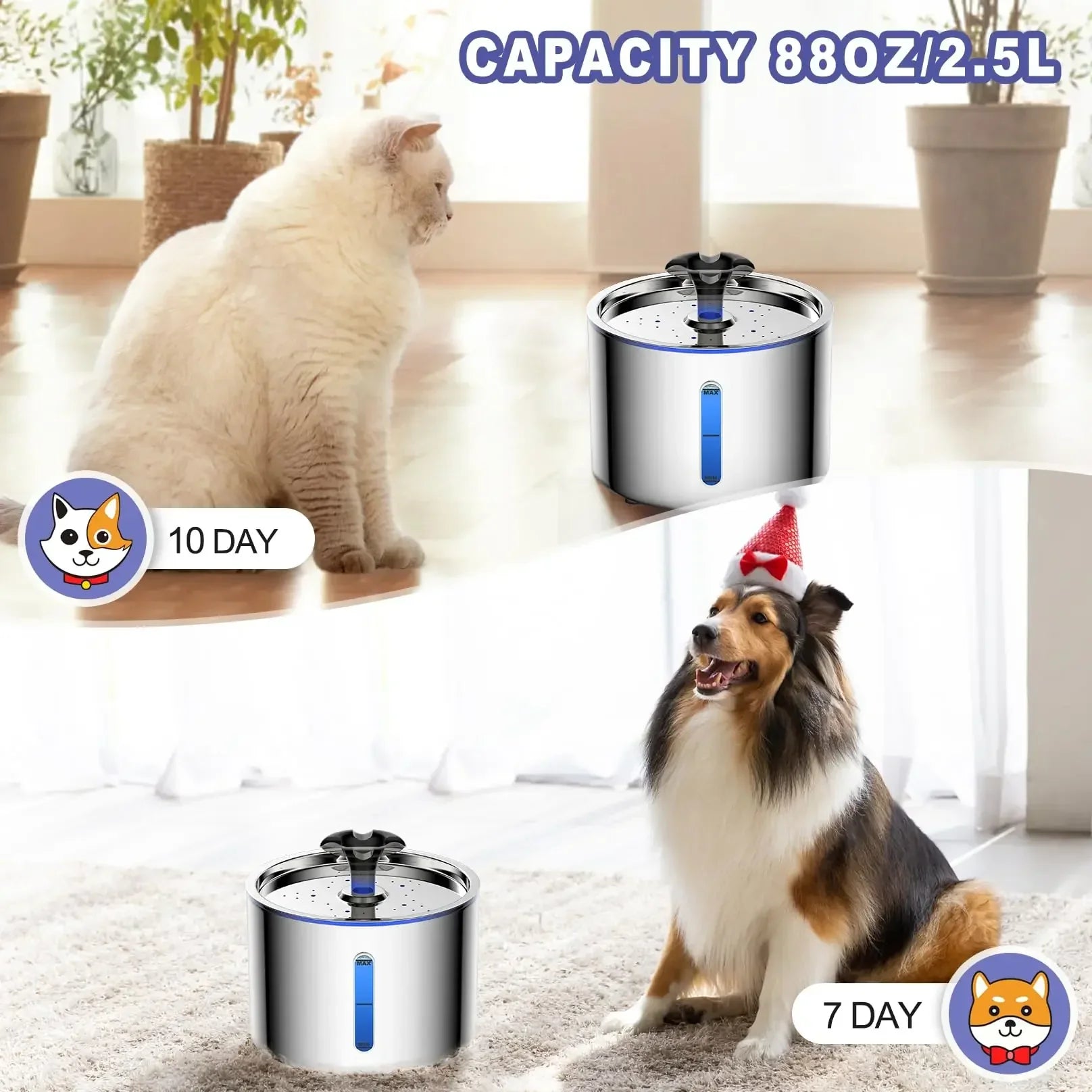 2.5L Stainless Steel Automatic Pet Water Fountain
