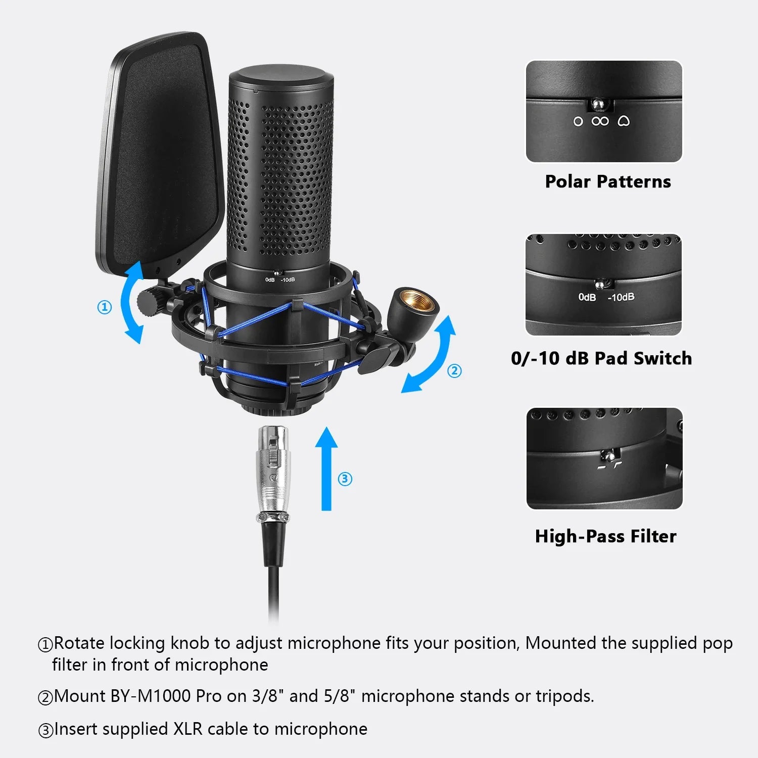 Professional Large Diaphragm Condenser Microphone with Filter