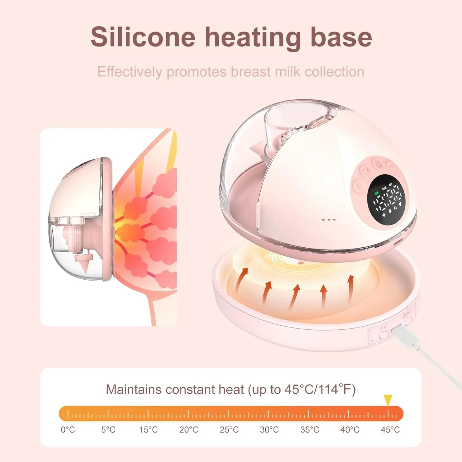 Silent Wearable Breast Pump with Smart Heating & UV Function - MY381B 2PCS Pink