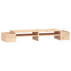 100cm Solid Pine Wood Monitor Stand with Storage Slots & Riser Shelf