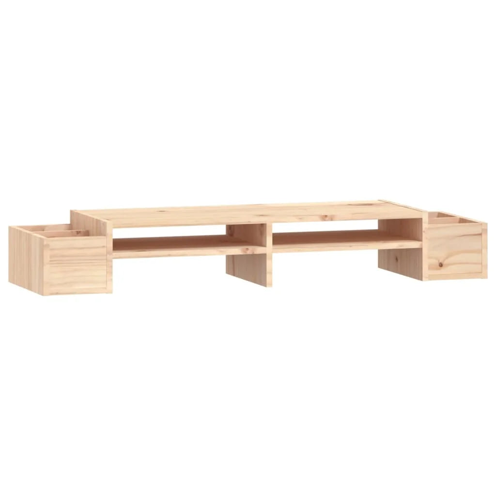 100cm Solid Pine Wood Monitor Stand with Storage Slots & Riser Shelf