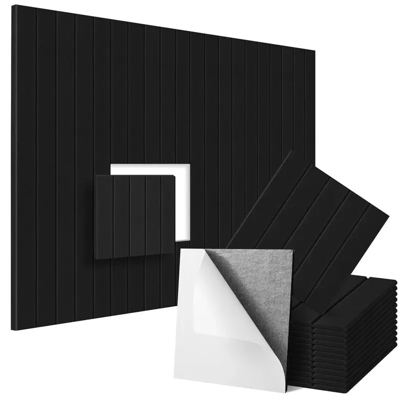 12 Pack Self-Adhesive Acoustic Panels 30x30cm Wall Soundproofing - Black