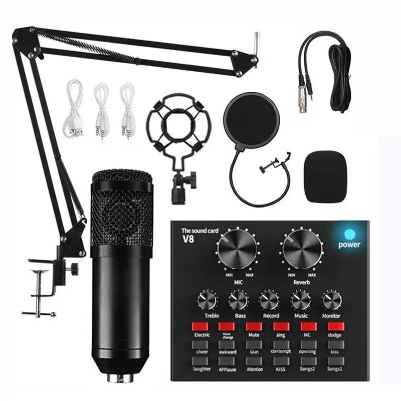 BM800 V8 Sound Card Condenser Microphone Kit, Cardioid, Black