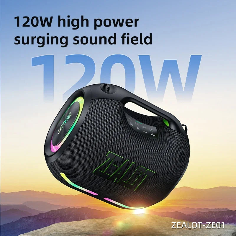 120W Portable Bluetooth Speaker with Subwoofer and Power Bank