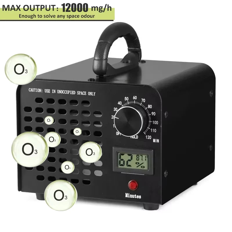Heavy Duty 12000mg Ozone Generator Compact Air Cleaner for Large Rooms, Office & Car Use