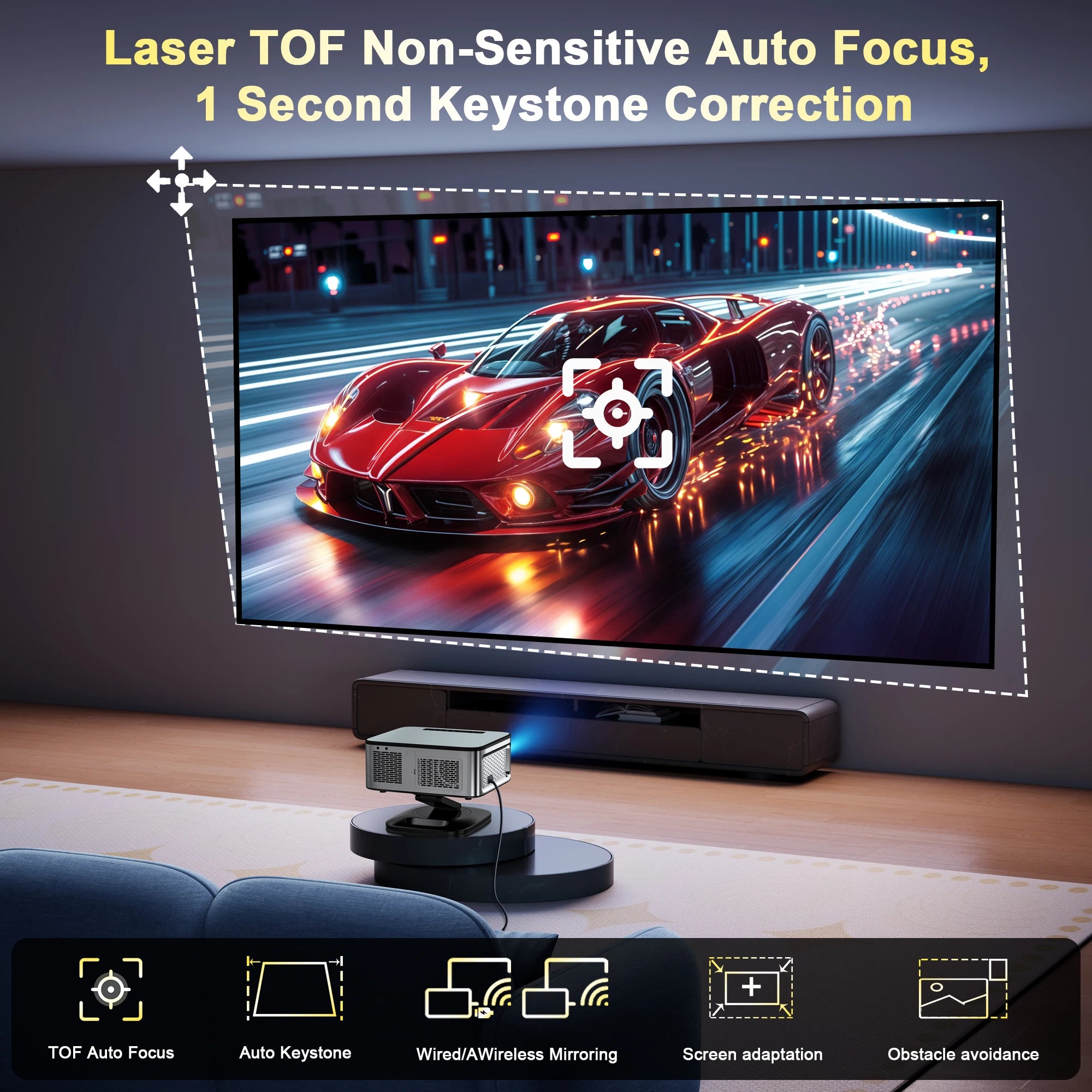 4K UHD Home Theater Projector with 3000 ANSI Lumens, Auto Focus, and Android 12