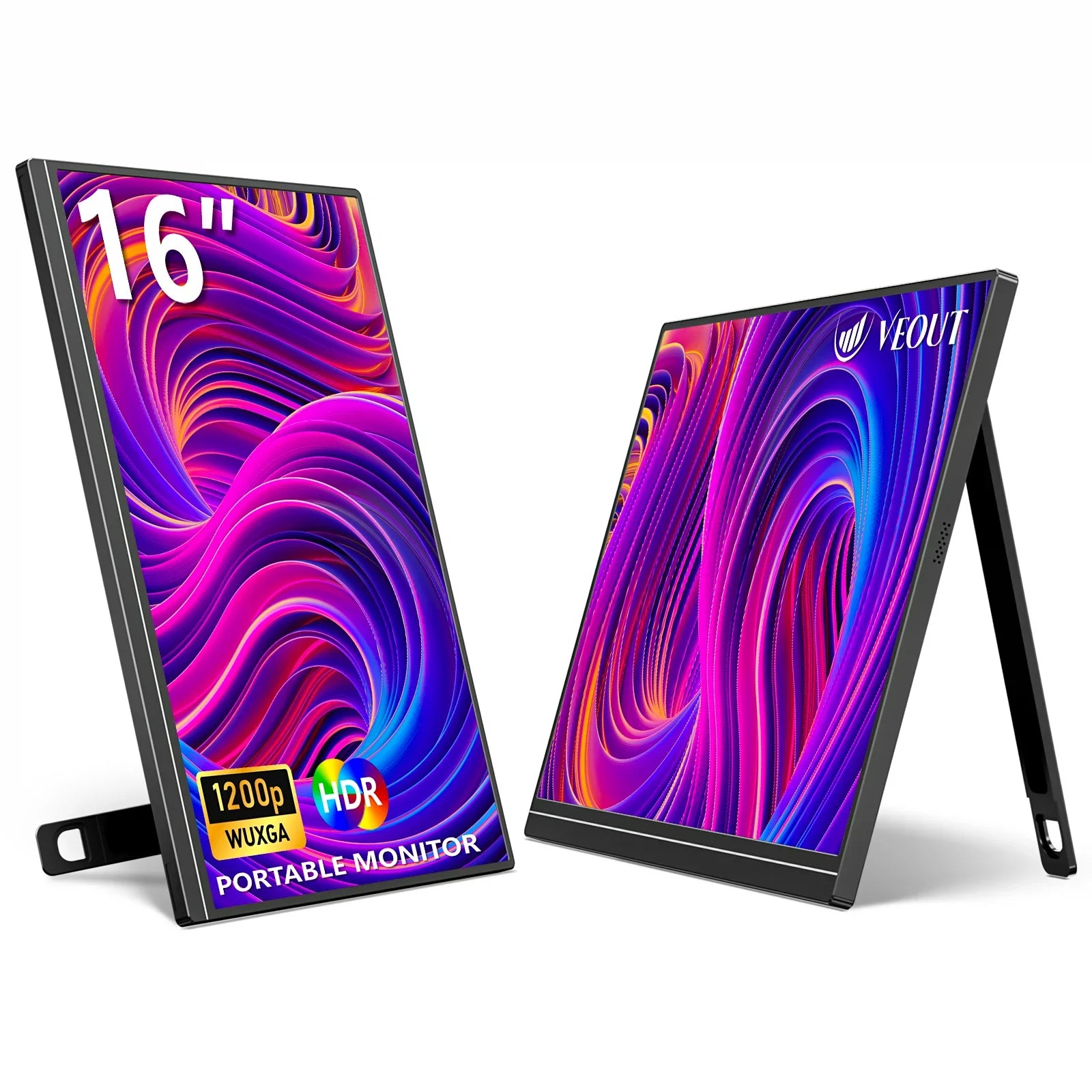 16" 1200P Portable LCD Monitor, USB-C/Mini HDMI, Built-in Stand & Speakers