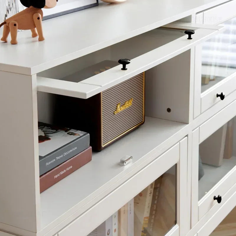 European Minimalist Wooden Cabinet with Doors Bedroom & Living Room Storage Bookshelf