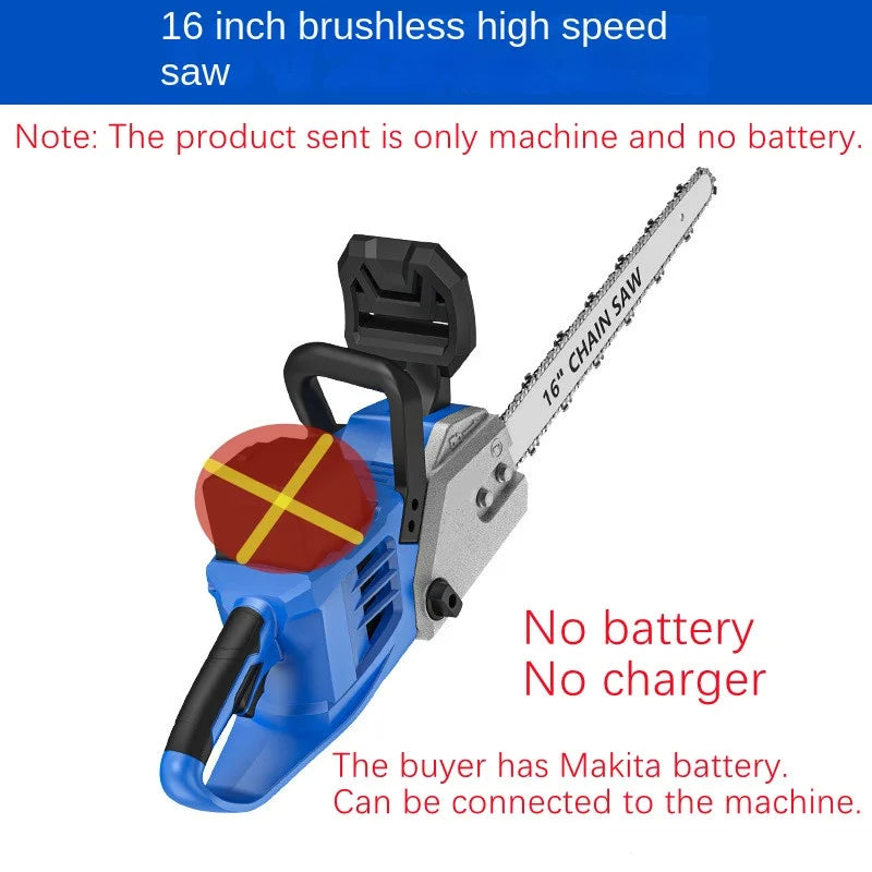 16-Inch Cordless Electric Chainsaw with Brushless Motor – High-Power for Garden & Tree Cutting