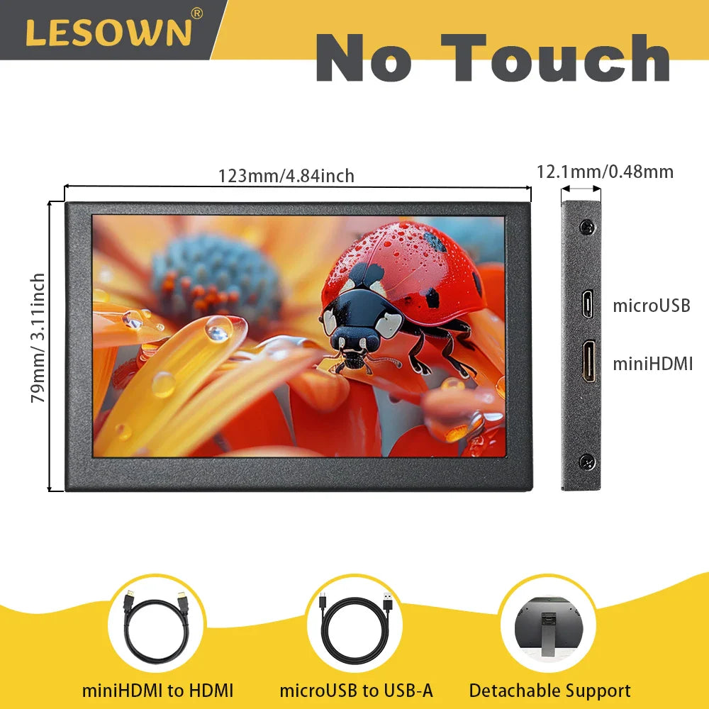 Black with Support IPS Portable Monitor 800×480 HDMI Display for Raspberry Pi