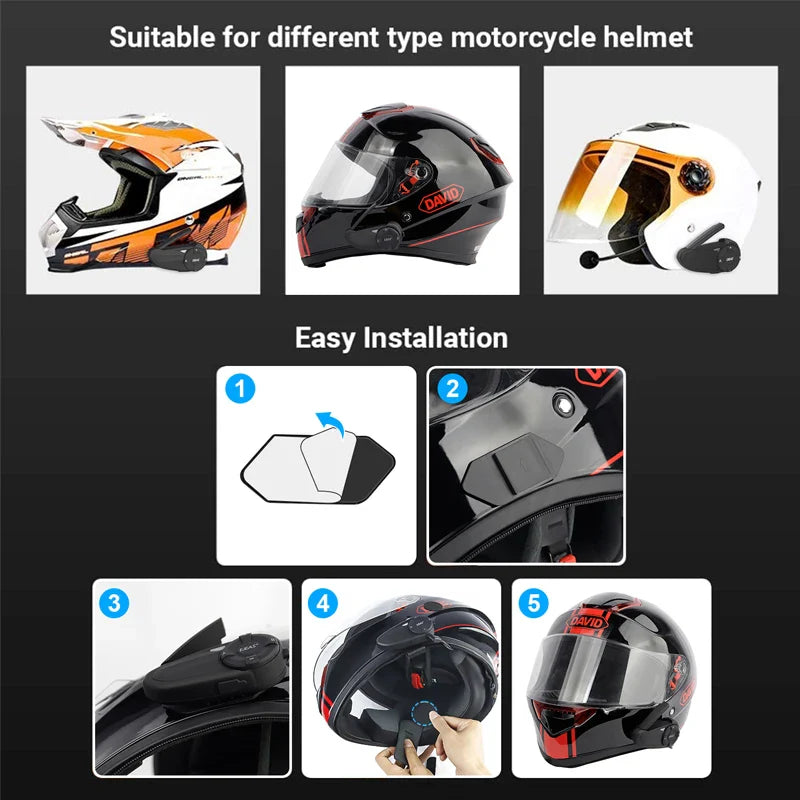 2-Piece Waterproof Helmet Intercom Set with Type-C