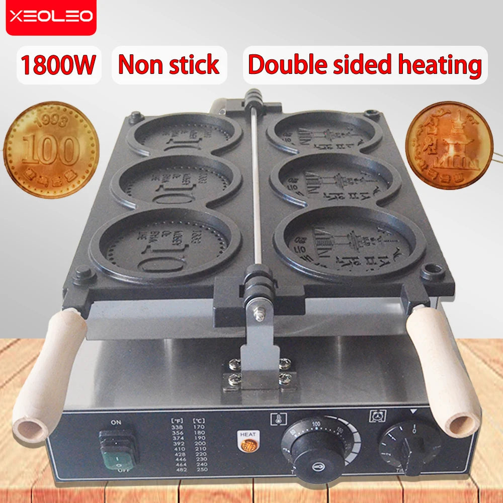 1800W Electric Coin Waffle Maker with Adjustable Thermostat