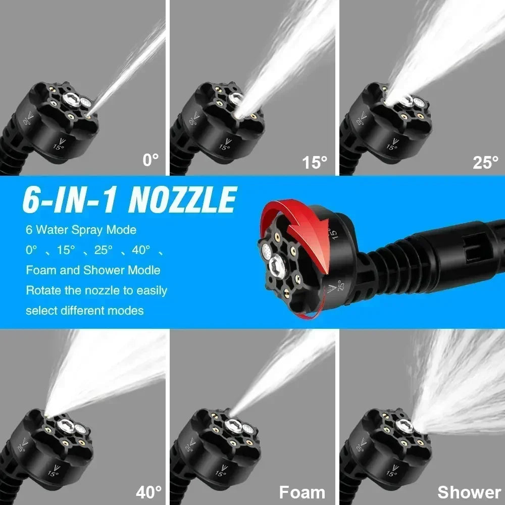 Cordless 3500W Electric Pressure Washer 200BAR, 6-in-1 Nozzle, 1 Battery, Long Hose for Outdoor Cleaning