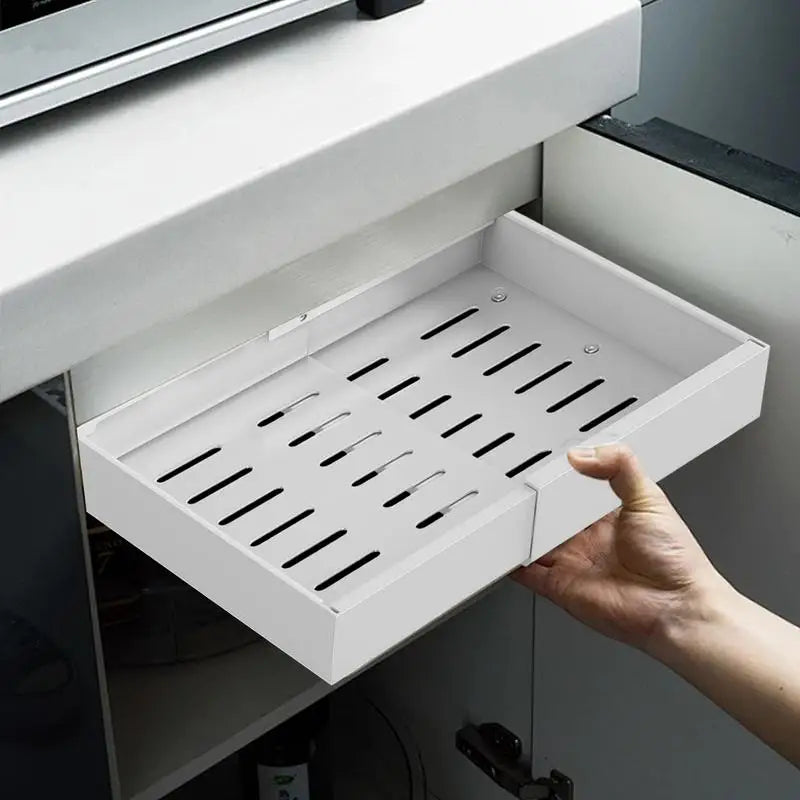 Pull-Out Kitchen Drawer Organizer Carbon Steel No Drill 48cm