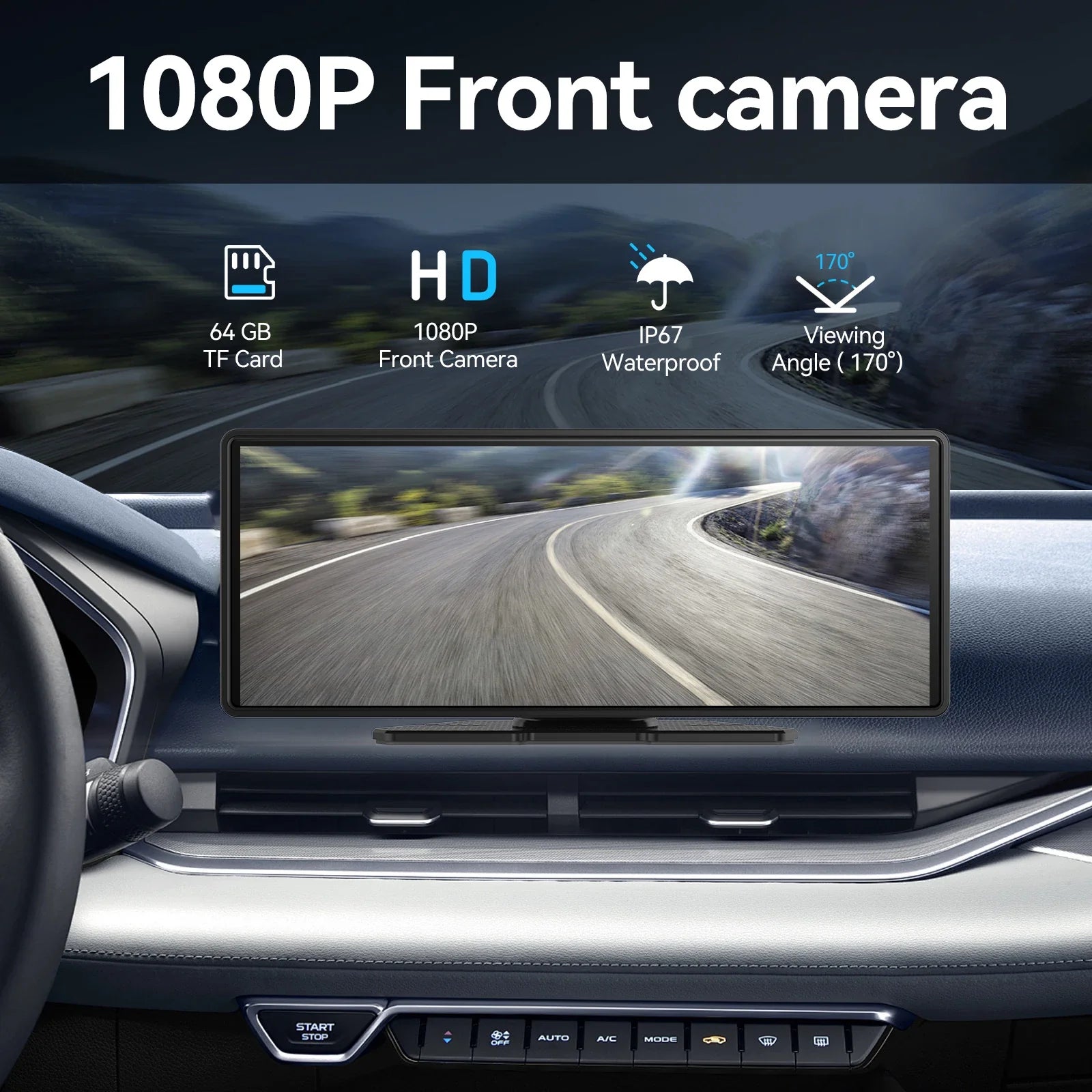 10" CarPlay Display with 1080p Dash Cam & Rear View TF Support