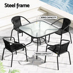 Outdoor Patio Dining Set 5-Piece with Rattan Steel Frame Table & Chairs
