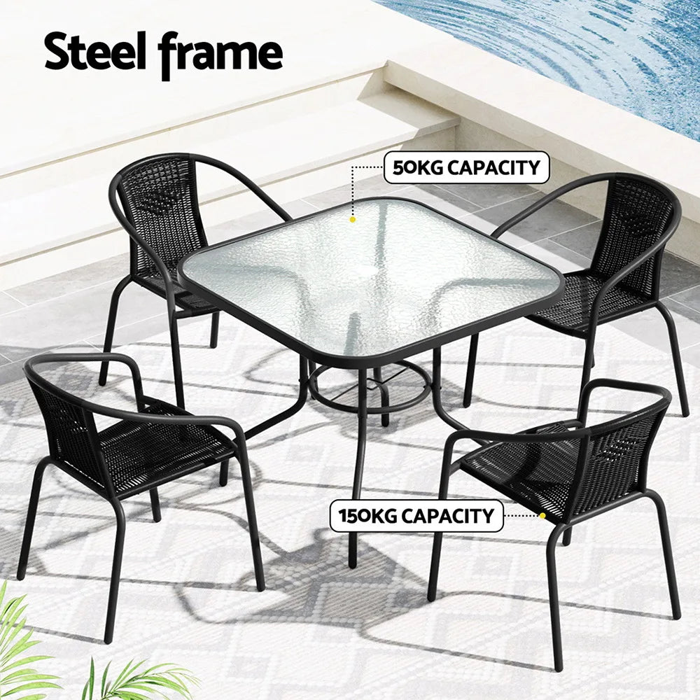 Outdoor Patio Dining Set 5-Piece with Rattan Steel Frame Table & Chairs